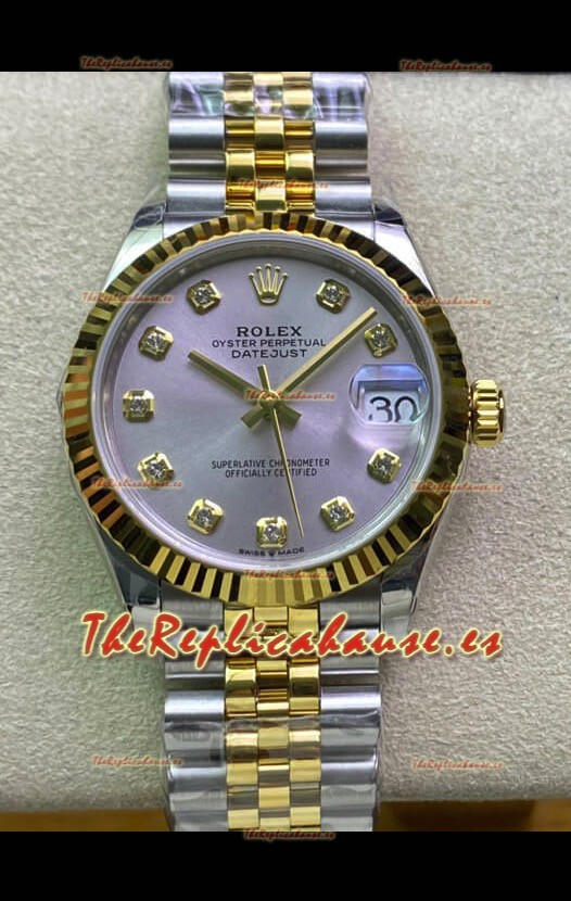 Rolex Datejust 31MM Movimiento ETA-2671 Reloj Réplica Suizo en Acero 904L Dial Plateado Oro Amarillo