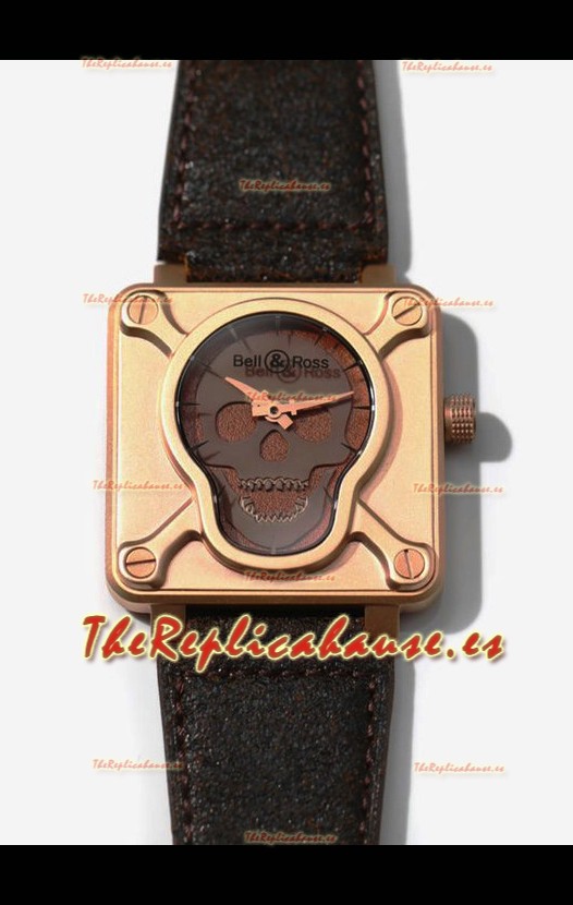 Bell & Ross BR03-92 Edición Calavera Caja de Bronce Calavera Gris sobre Capa Marrón Reloj Réplica Suizo