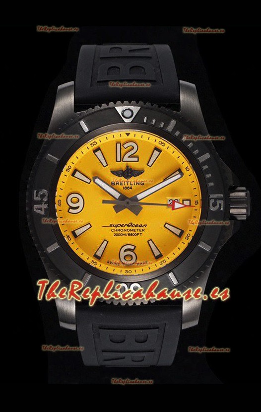 Breitling Superocean Automatic 46 Acero Negro - Dial Amarillo Caja con revestimiento DLC