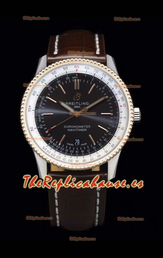 Breitling Navitimer 1 Automatic Reloj Réplica Suizo Dial en Marrón Bisel Oro Rosado