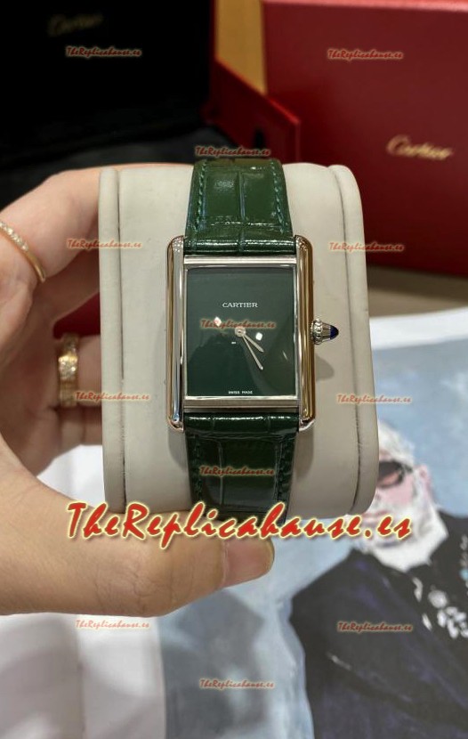 Must De Cartier Edición Tank Reloj Caja Acero Inoxidable 904L Dial Verde