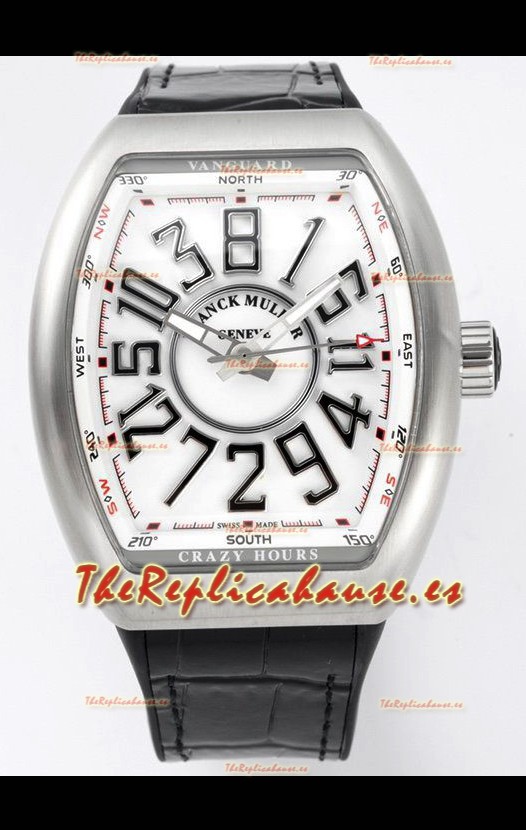Franck Muller Vanguard Crazy Hours Caja Acero Inoxidable - Dial Blanco Reloj Réplica Suizo