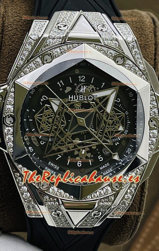 Hublot Big Bang UNICO Sang Bleu II Acero Inoxidable Diamantes Calidad a Espejo 1:1 Reloj Réplica Suizo