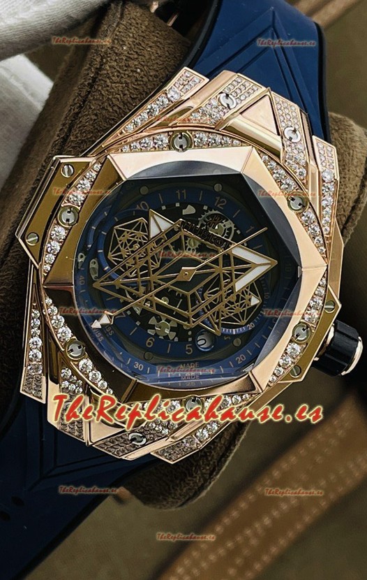 Hublot Big Bang UNICO Sang Bleu II Oro Rosado Diamantes Calidad a Espejo 1:1 Reloj Réplica Suizo