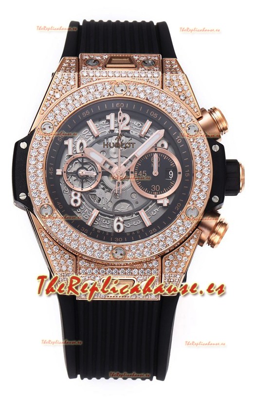 Hublot Big Bang Unico Caja Oro Rosado Diamantes Calidad a Espejo 1:1 Reloj Réplica Suizo