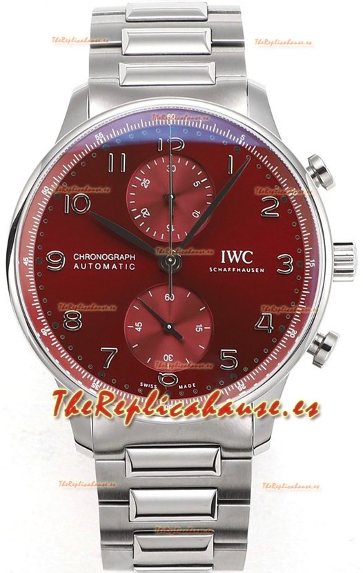 IWC Portuguese Chronograph Reloj Réplica Suizo en Caja de Acero Dial Granate - Edición Réplica a Espejo 1:1