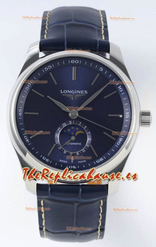 Longines Master Collection Automatic Fase Lunar Dial Azul Reloj Réplica Suizo Correa de Piel