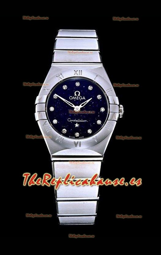 Omega Constellation Ladies Cuarzo Suizo Reloj Réplica a Espejo 1:1 - Caja Acero En Dial Negro Estrellado