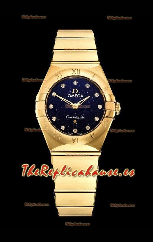 Omega Constellation Ladies Cuarzo Suizo Reloj Réplica a Espejo 1:1 - Caja Oro Amarillo Dial Negro Estrellado