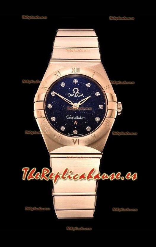 Omega Constellation Ladies Cuarzo Suizo Reloj Réplica a Espejo 1:1 - Caja Oro Rosado Dial Negro Estrellado