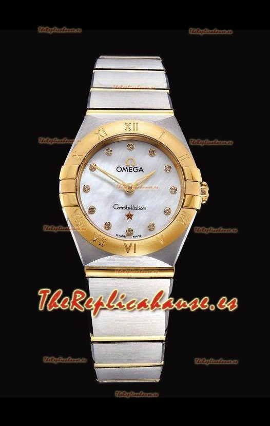 Omega Constellation Ladies Cuarzo Suizo Reloj Réplica a Espejo 1:1 - Caja en Dos Tonos Dial Blanco Perla
