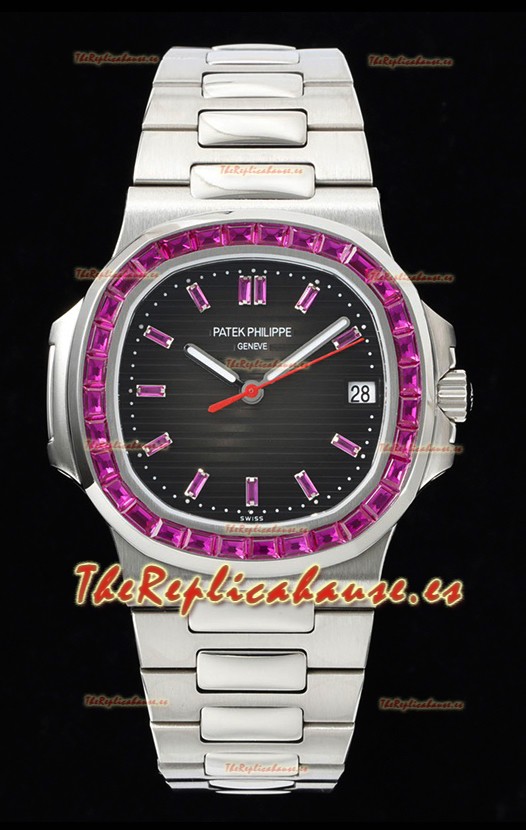 Patek Philippe Nautilus 5711 Dial Negro Reloj Réplica Suizo a Espejo 1:1 Acero 904L con Bisel de Rubíes