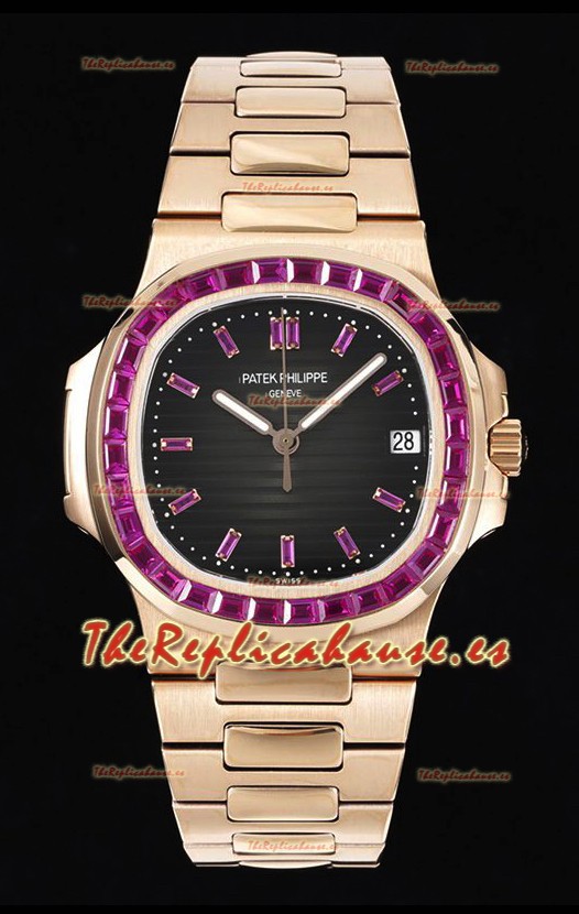 Patek Philippe Nautilus 5711 Dial Negro Réplica a Espejo 1:1 Acero 904L con Bisel de Rubíes