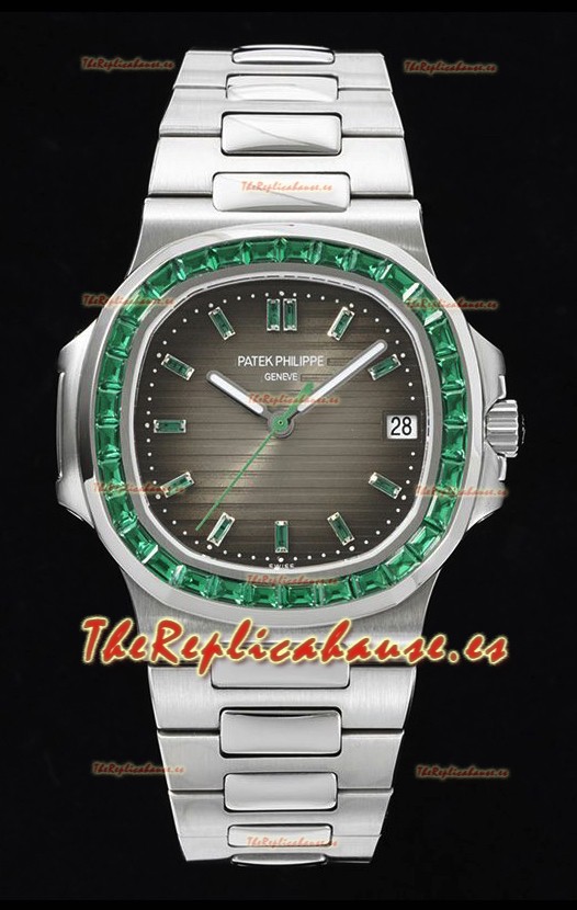 Patek Philippe Nautilus 5711 Dial Gris Reloj Réplica a Espejo 1:1 Acero 904L con Rubíes en el Bisel