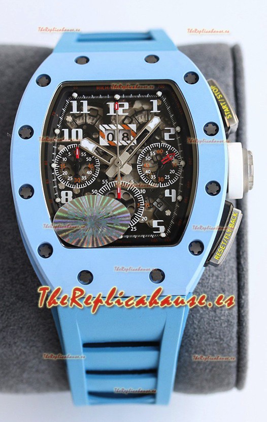 Richard Mille RM011 Caja de Cerámica Azul Correa de Goma Azul Reloj Réplica Suizo a Espejo 1:1