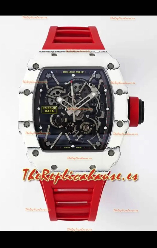 Richard Mille RM35-01 Rafael Nadal Caja Fibra de Carbono con Genuino Tourbillon Reloj Super Clon