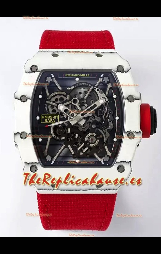 Richard Mille RM35-01 Rafael Nadal Caja Fibra de Carbono con Genuino Tourbillon Reloj Super Clon