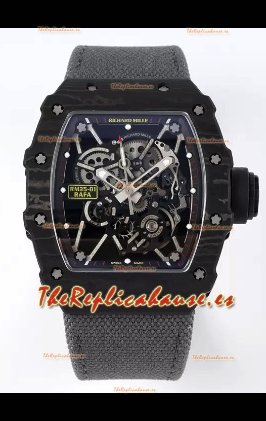 Richard Mille RM35-01 Rafael Nadal Caja Fibra de Carbono con Genuino Tourbillon Reloj Super Clon