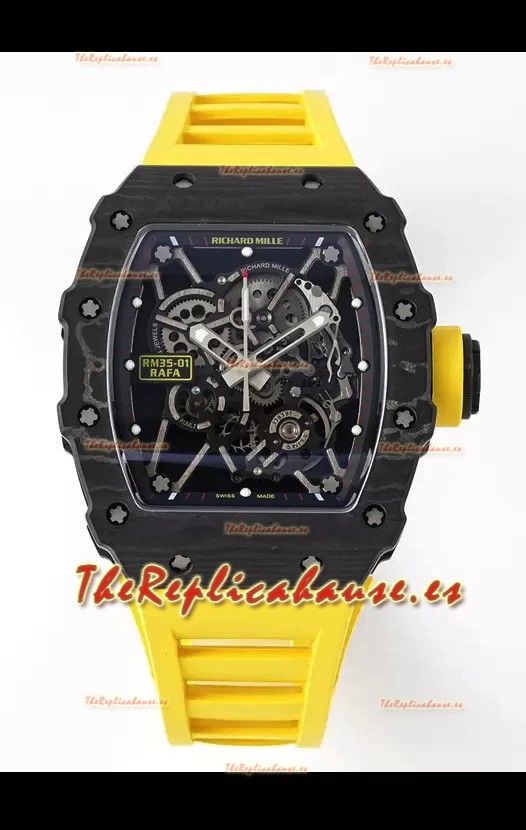 Richard Mille RM35-01 Rafael Nadal Caja Fibra de Carbono con Genuino Tourbillon Reloj Super Clon