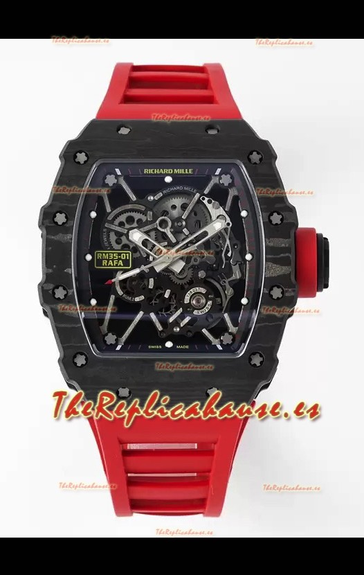 Richard Mille RM35-01 Rafael Nadal Caja Fibra de Carbono con Genuino Tourbillon Reloj Super Clon