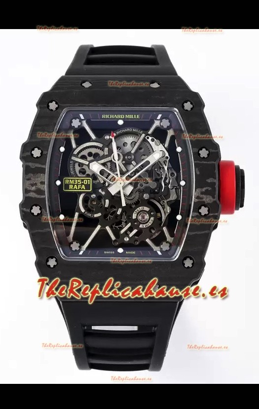 Richard Mille RM35-01 Rafael Nadal Caja Fibra de Carbono con Genuino Tourbillon Reloj Super Clon