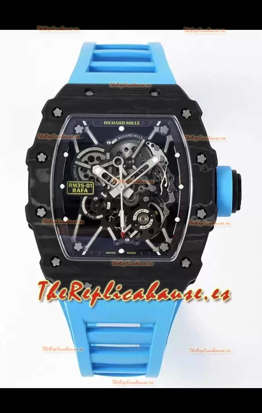 Richard Mille RM35-01 Rafael Nadal Caja Fibra de Carbono con Genuino Tourbillon Reloj Super Clon