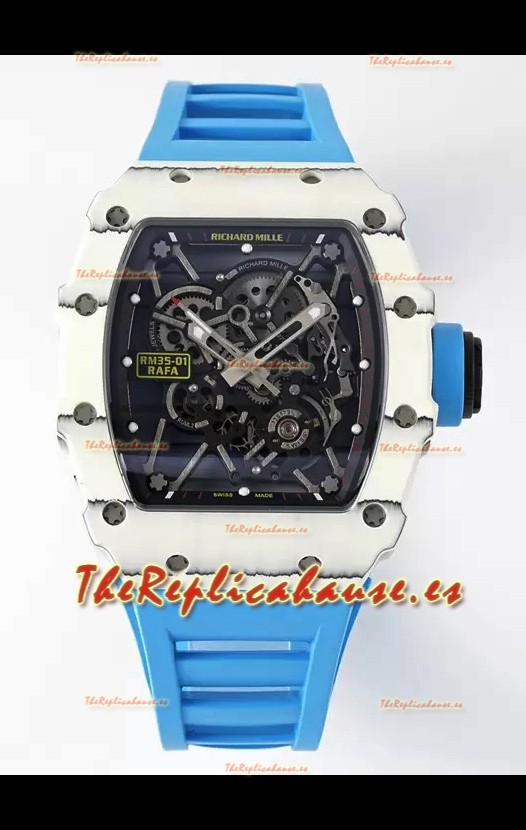 Richard Mille RM35-01 Rafael Nadal Caja Fibra de Carbono con Genuino Tourbillon Reloj Super Clon