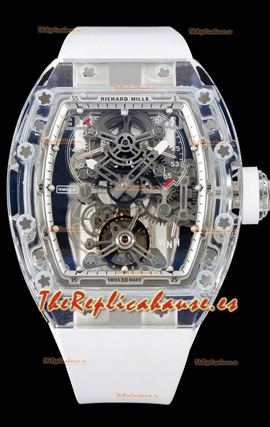 Richard Mille 56-01 Transparent Caja en Zafiros con Genuino Movimiento Suizo Tourbillon Super Clone