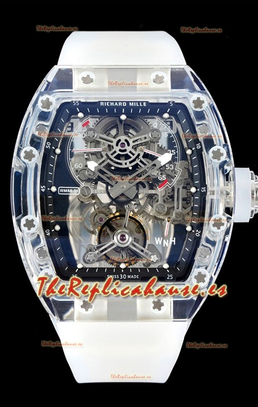 Richard Mille 56-01 Transparent Caja en Zafiros con Genuino Movimiento Suizo Tourbillon Super Clone