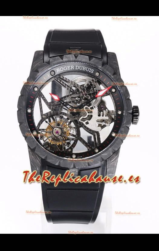 Roger Dubuis Excalibur Spider Flying Tourbillon Skeleton Caja Carbono 42MM Reloj Réplica a Espejo 1:1