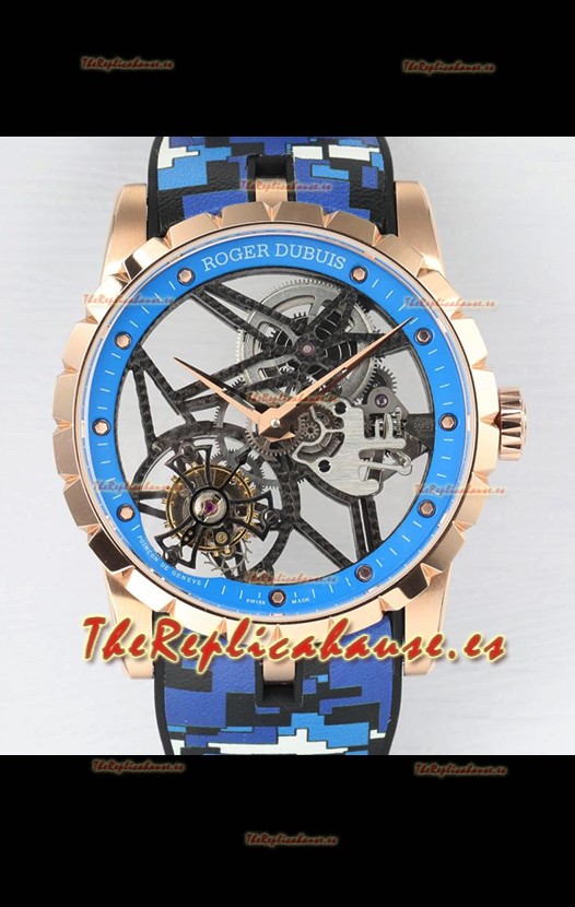 Roger Dubuis Excalibur Spider Flying Tourbillon Skeleton Caja Oro Rosado 42MM Reloj Réplica Suizo a Espejo 1:1