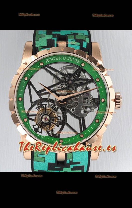 Roger Dubuis Excalibur Spider Flying Tourbillon Skeleton Caja Oro Rosado 42MM Reloj Réplica Suizo a Espejo 1:1