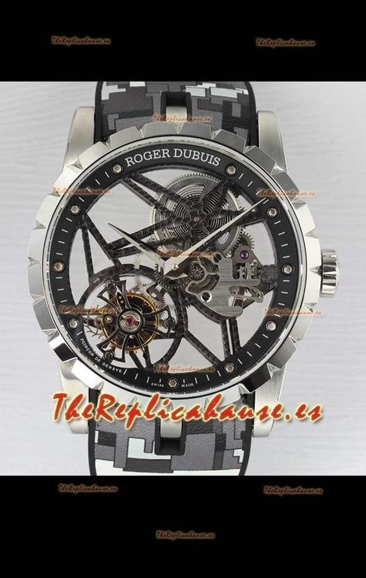 Roger Dubuis Excalibur Spider Flying Tourbillon Skeleton Caja Acero 42MM Reloj Réplica Suizo a Espejo 1:1