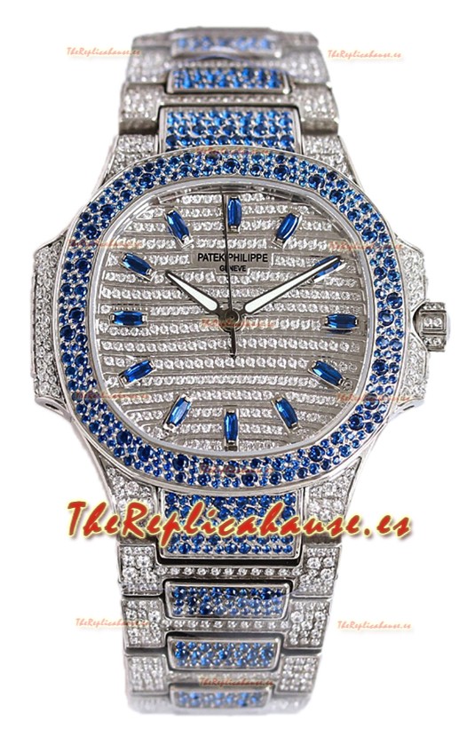 Patek Philippe Nautilus 7118R 35MM 1:1 Reloj Diamantes Azules Pavimentados en Caja Acero