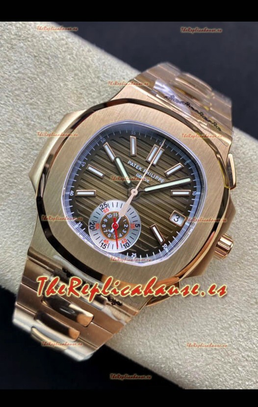 Patek Philippe Nautilus 5980/R Cronógrafo Oro Rosado en Caja de Acero 904L Dial Marrón - Réplica Espejo 1:1