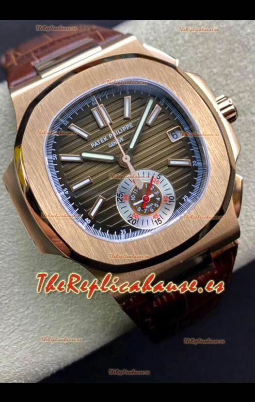Patek Philippe Nautilus 5980/R Cronógrafo Oro Rosado en Caja de Acero 904L Dial Marrón - Réplica Espejo 1:1