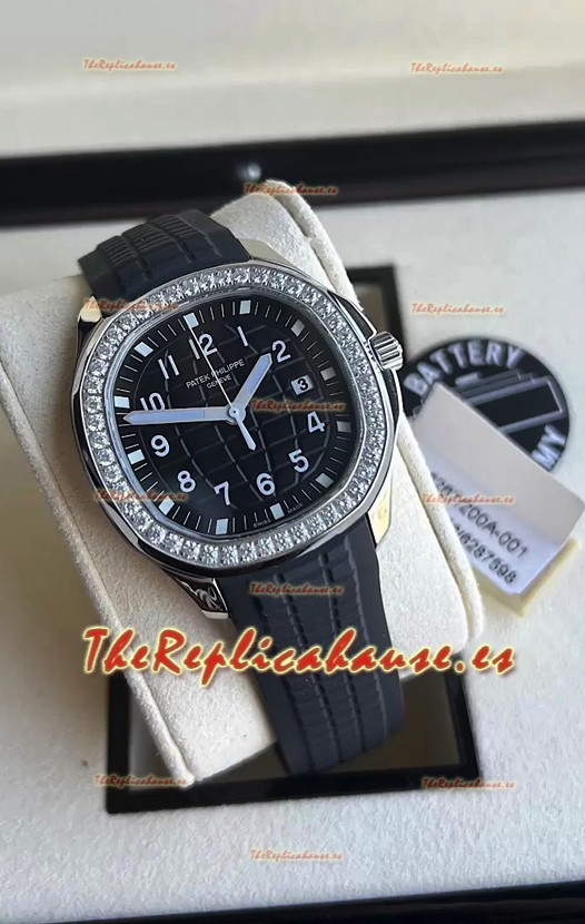 Patek Philippe Aquanaut 5267 Réplica Suizo Dial Negro en Acero Inoxidable Bisel Diamantes 38.5MM