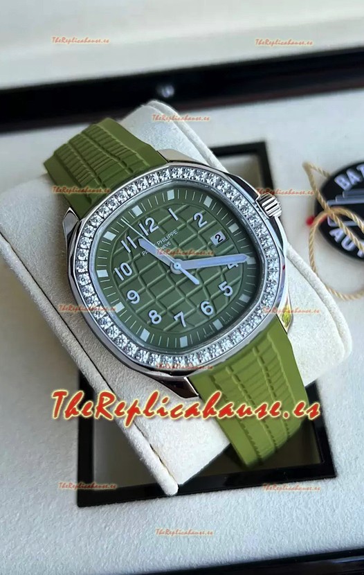 Patek Philippe Aquanaut 5267 Réplica Suiza Dial Verde en Acero Inoxidable Bisel Diamantes 38.5MM