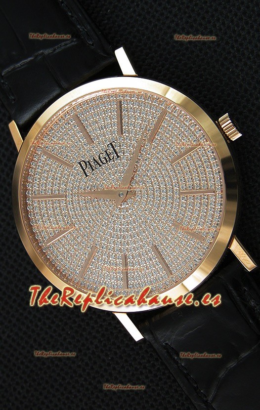Piaget Altiplano G0A36128 Paved Diam Dial Reloj Réplica de Cuarzo Suizo en Caja de Oro Rosado