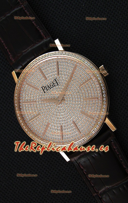 Piaget Altiplano G0A36128 Paved Diam Dial Reloj Réplica de Cuarzo Suizo en Caja de Oro Rosado