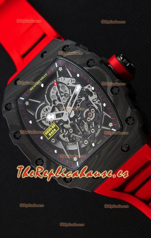 Richard Mille RM35-2 Rafael Nadal Caja de Carbón Forjado con Correa de Goma color Rojo