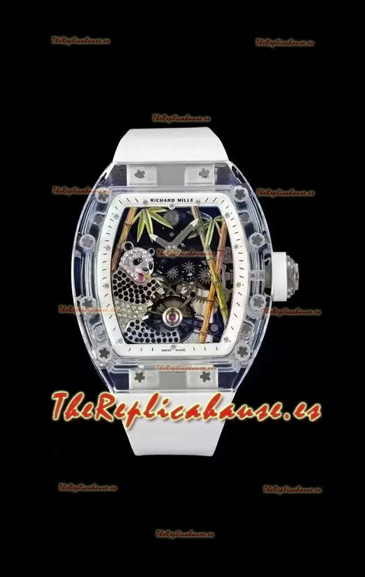 Richard Mille RM26-01 Tourbillon Panda Caja en Zafiro Transparente - Réplica Super Clone