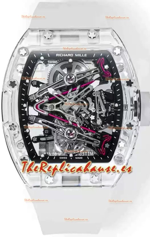 Richard Mille RM38-02 Zafiro Bubba Watson Genuino Movimiento Tourbillon Goma Translucida Réplica Espejo 1:1