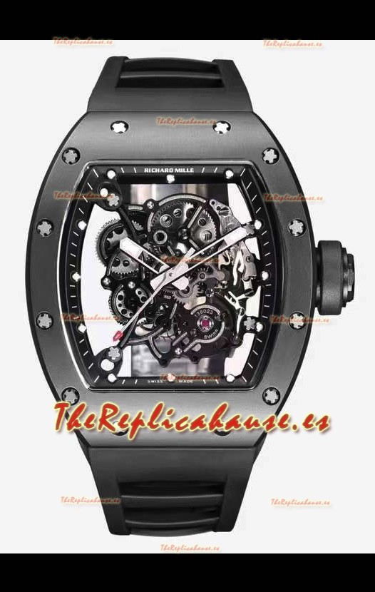 Richard Mille RM055 Caja Cerámica Negra Reloj Réplica a Espejo 1:1 Correa Negra