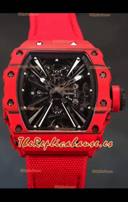 Richard Mille RM12-01 Caja de Fibra de Carbono Genuino Movimiento Tourbillon Reloj Réplica a Espejo 1:1