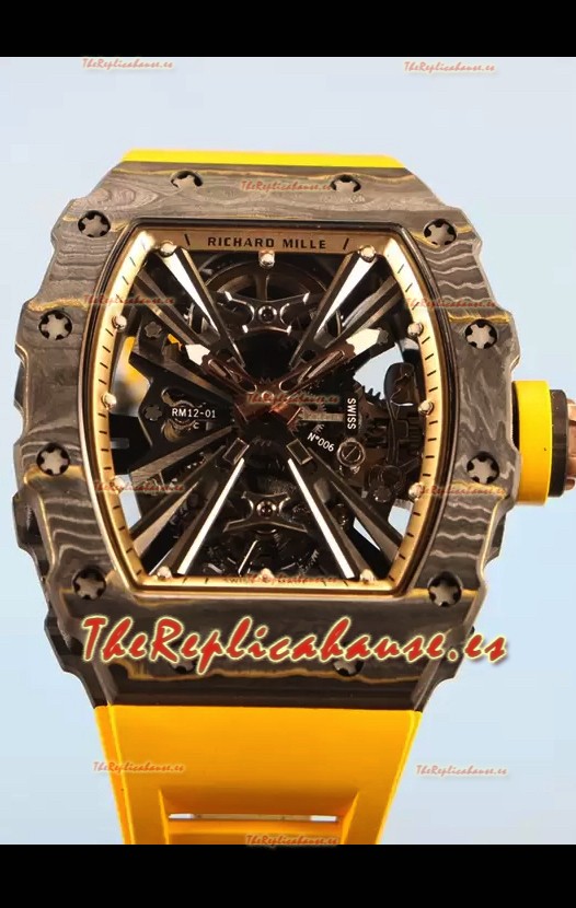 Richard Mille RM12-01 Caja de Fibra de Carbono Genuino Movimiento Tourbillon Reloj Réplica a Espejo 1:1
