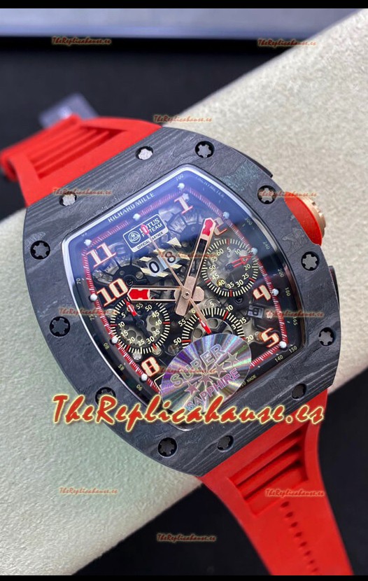 Richard Mille RM011 Felipe Massa Espejo 1:1 Caja de Carbono Forjado Negra Correa Roja