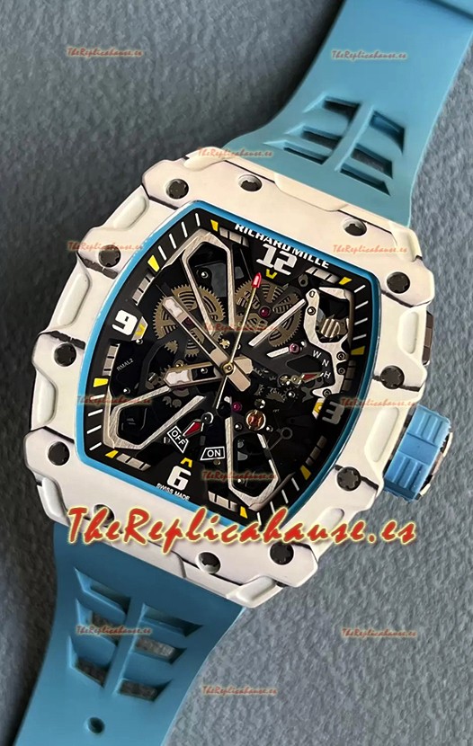 Richard Mille RM35-03 Edición Rafael Nadal Caja Fibra de Carbono Blanca Reloj Réplica Espejo 1:1 Correa Azul