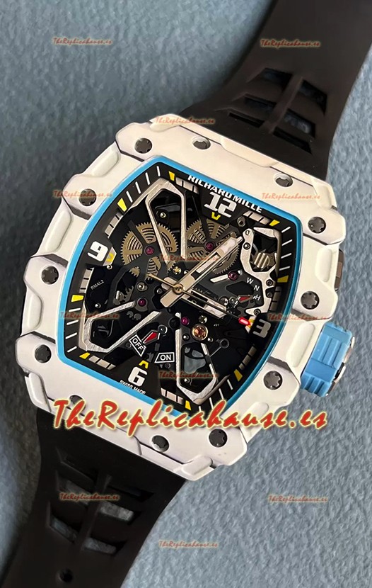 Richard Mille RM35-03 Edición Rafael Nadal Caja Fibra de Carbono Blanca Reloj Réplica Espejo 1:1 Correa Negra