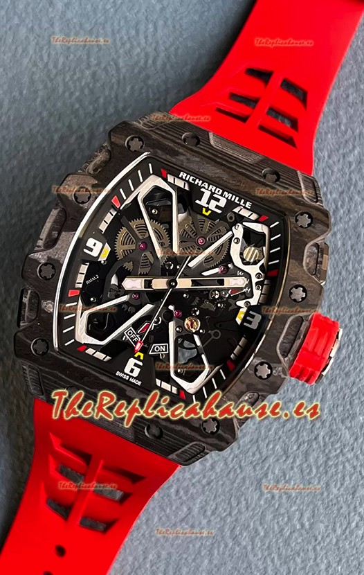 Richard Mille RM35-03 Edición Rafael Nadal Caja Fibra de Carbono Negra Reloj Réplica Espejo 1:1 Correa Roja